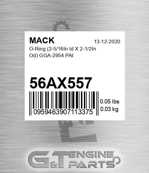56AX557 O-Ring 2-5/16In Id X 2-1/2In Od GGA-2954 PAI