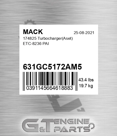 631GC5172AM5 174825 Turbocharger Aset ETC-8236 PAI