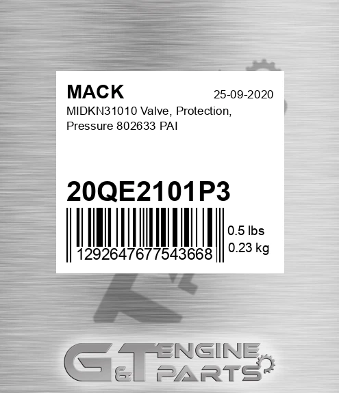 20QE2101P3 MIDKN31010 Valve, Protection, Pressure 802633 PAI