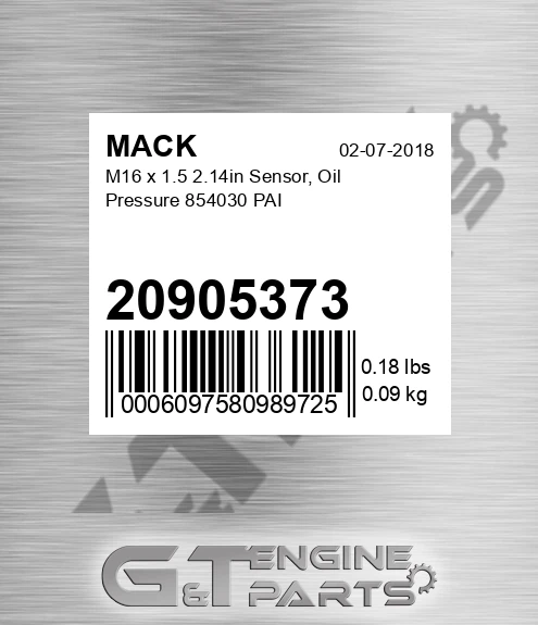 20905373 M16 x 1.5 2.14in Sensor, Oil Pressure 854030 PAI
