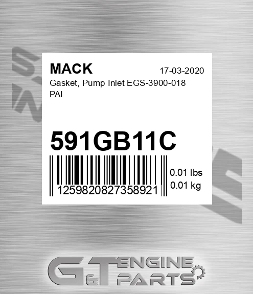 591GB11C Gasket, Pump Inlet EGS-3900-018 PAI