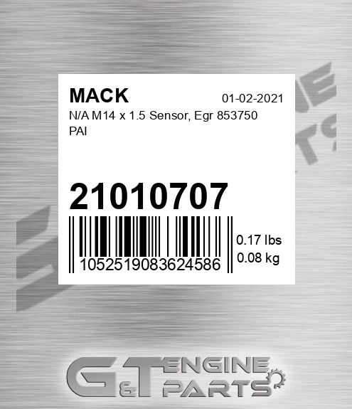 21010707 N/A M14 x 1.5 Sensor, Egr 853750 PAI