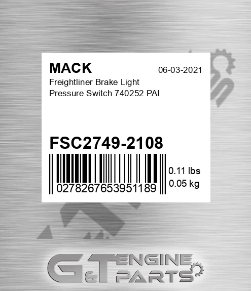 FSC2749-2108 Freightliner Brake Light Pressure Switch 740252 PAI