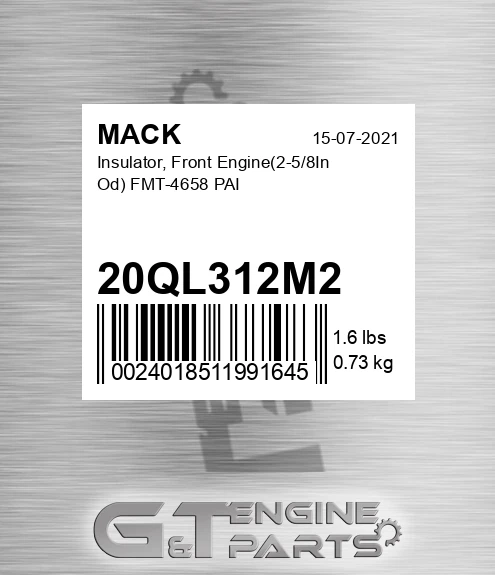20QL312M2 Insulator, Front Engine 2-5/8In Od FMT-4658 PAI