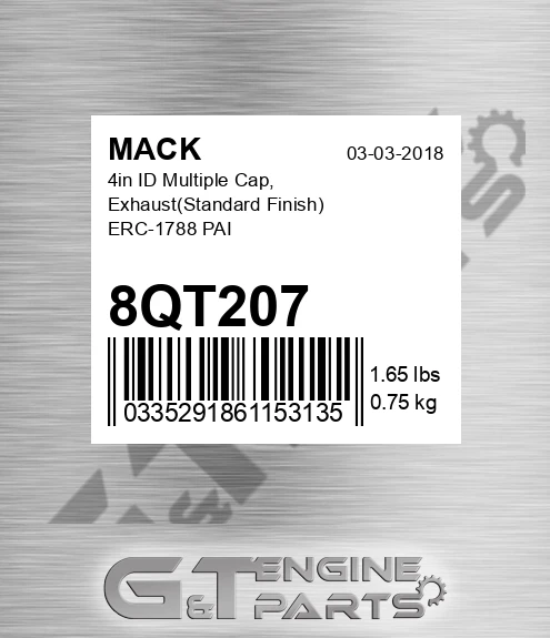 8QT207 4in ID Multiple Cap, Exhaust Standard Finish ERC-1788 PAI