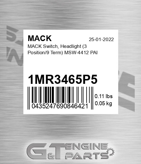 1MR3465P5 MACK Switch, Headlight 3 Position/9 Term MSW-4412 PAI