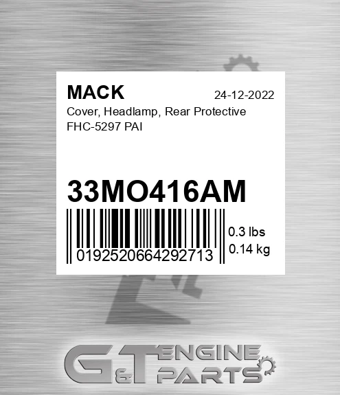 33MO416AM Cover, Headlamp, Rear Protective FHC-5297 PAI
