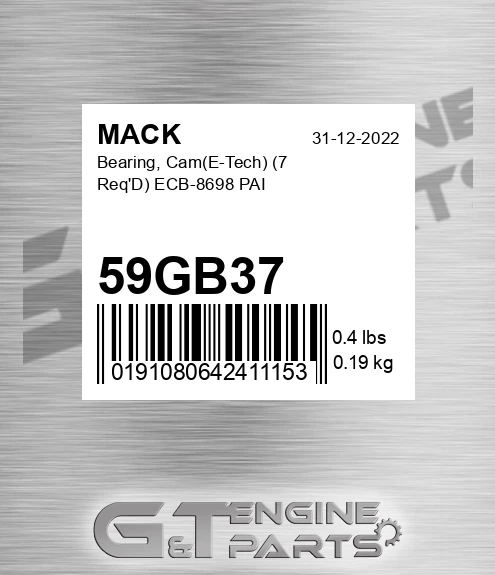 59GB37 Bearing, CamE-Tech 7 Req&#039;D ECB-8698 PAI