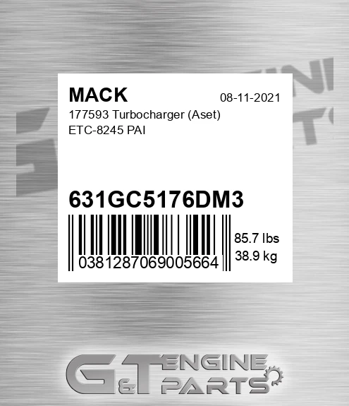 631GC5176DM3 177593 Turbocharger Aset ETC-8245 PAI
