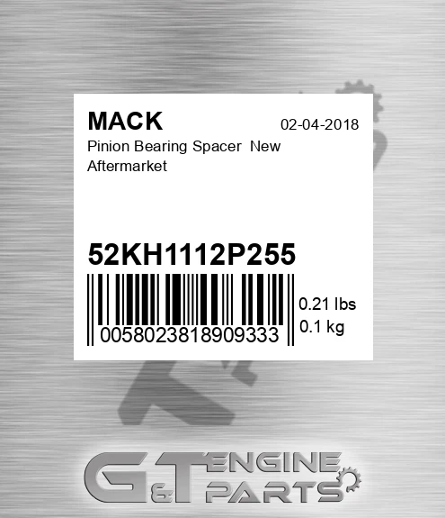 52KH1112P255 Pinion Bearing Spacer New Aftermarket