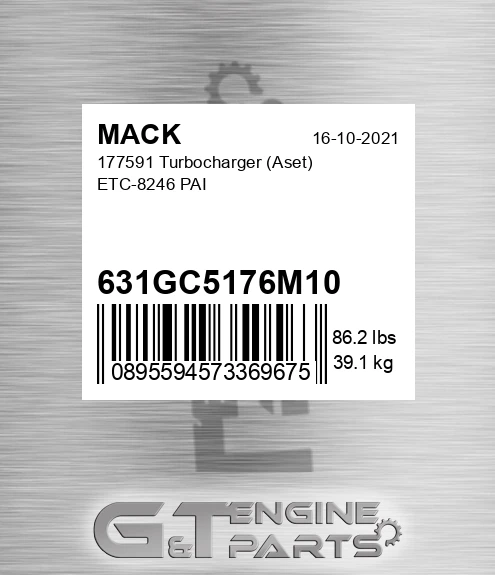 631GC5176M10 177591 Turbocharger Aset ETC-8246 PAI