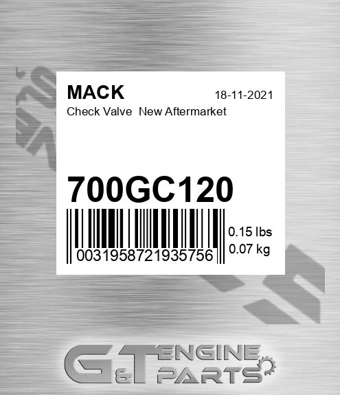 700GC120 Check Valve New Aftermarket