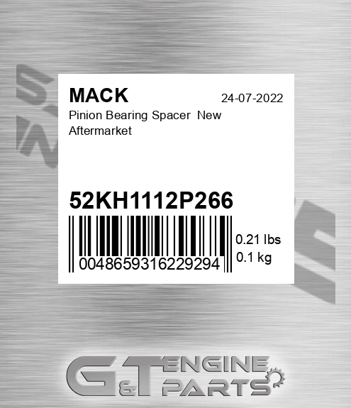 52KH1112P266 Pinion Bearing Spacer New Aftermarket