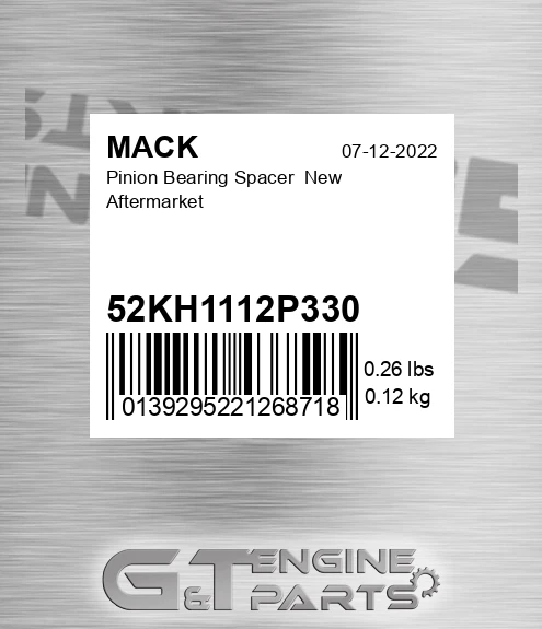 52KH1112P330 Pinion Bearing Spacer New Aftermarket