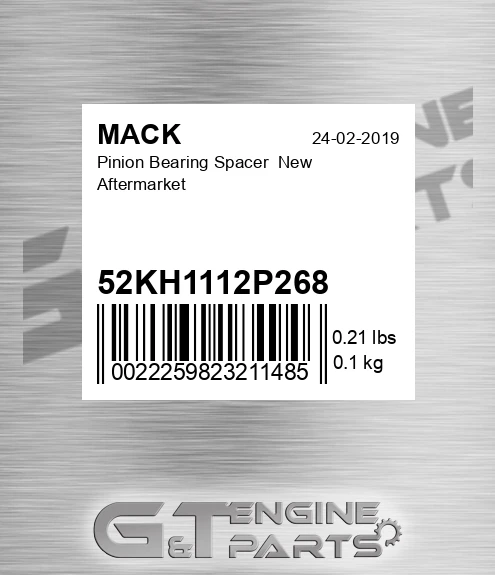 52KH1112P268 Pinion Bearing Spacer New Aftermarket