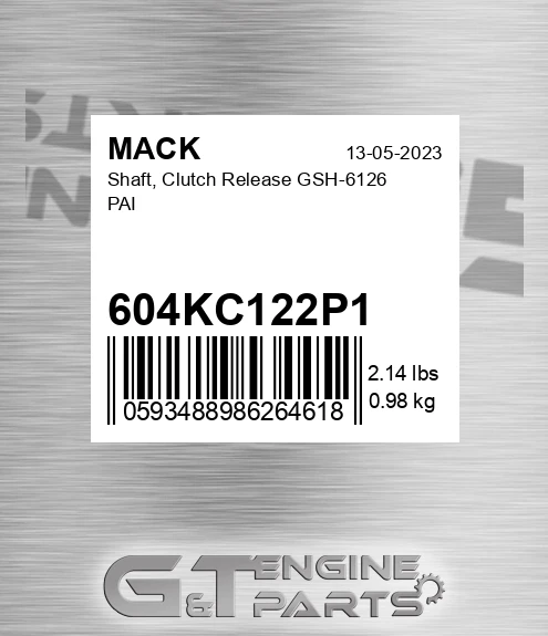 604KC122P1 Shaft, Clutch Release GSH-6126 PAI