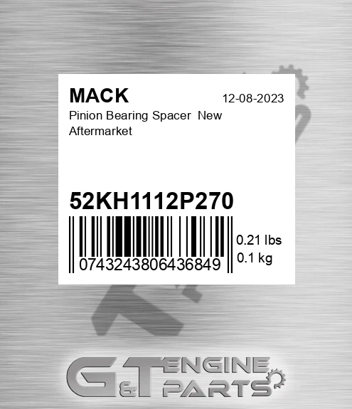 52KH1112P270 Pinion Bearing Spacer New Aftermarket