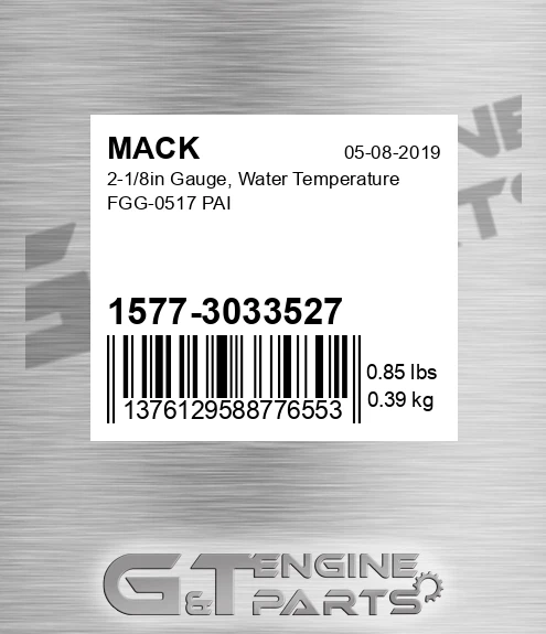 1577-3033527 2-1/8in Gauge, Water Temperature FGG-0517 PAI