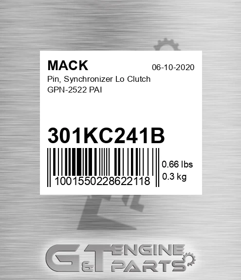 301KC241B Pin, Synchronizer Lo Clutch GPN-2522 PAI