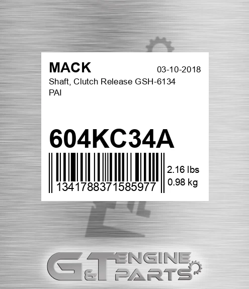 604KC34A Shaft, Clutch Release GSH-6134 PAI
