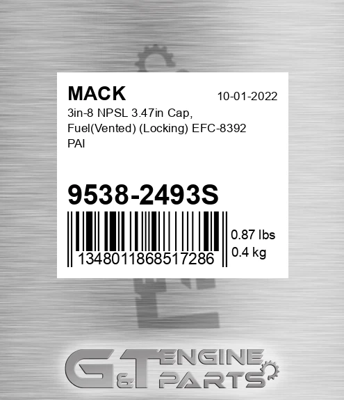 9538-2493S 3in-8 NPSL 3.47in Cap, Fuel Vented Locking EFC-8392 PAI
