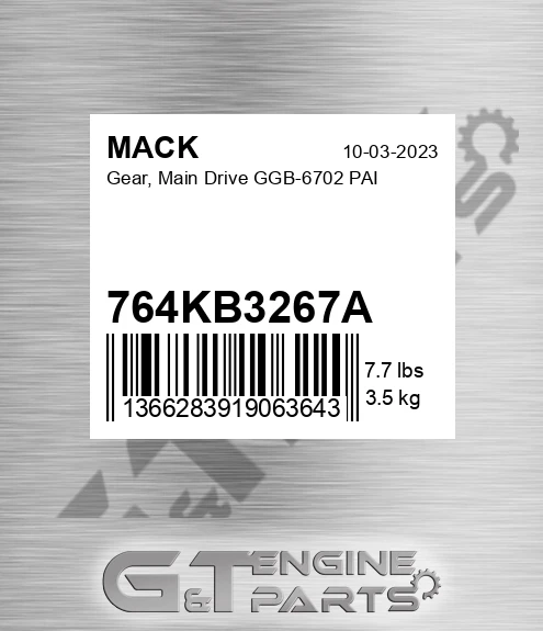 764KB3267A Gear, Main Drive GGB-6702 PAI