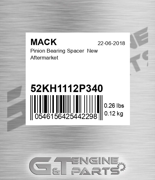52KH1112P340 Pinion Bearing Spacer New Aftermarket