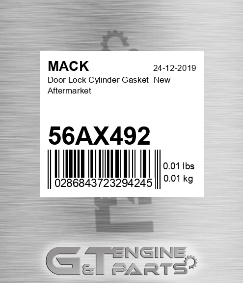 56AX492 Door Lock Cylinder Gasket New Aftermarket