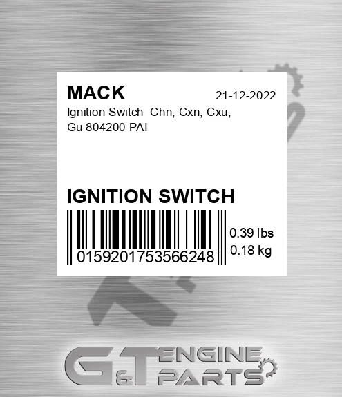 IGNITION SWITCH Ignition Switch Chn, Cxn, Cxu, Gu 804200 PAI