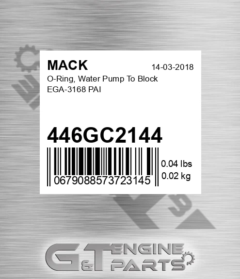 446GC2144 O-Ring, Water Pump To Block EGA-3168 PAI