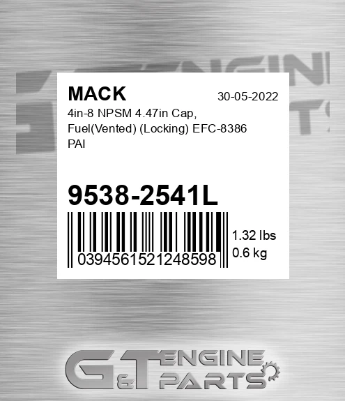 9538-2541L 4in-8 NPSM 4.47in Cap, FuelVented Locking EFC-8386 PAI