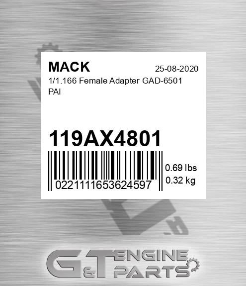 119AX4801 1/1.166 Female Adapter GAD-6501 PAI