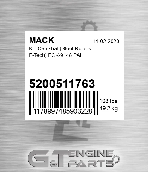 5200511763 Kit, Camshaft Steel Rollers E-Tech ECK-9148 PAI