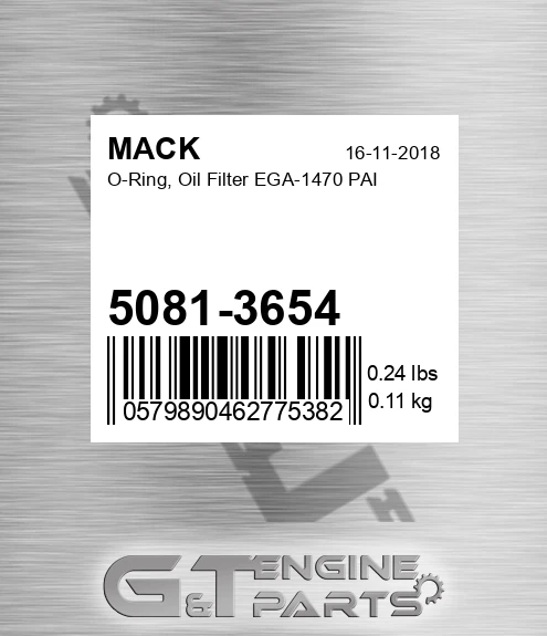 5081-3654 O-Ring, Oil Filter EGA-1470 PAI