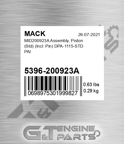5396-200923A MID200923A Assembly, Piston Std Incl: Pin DPA-1115-STD PAI