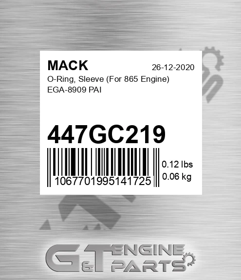 447GC219 O-Ring, Sleeve For 865 Engine EGA-8909 PAI
