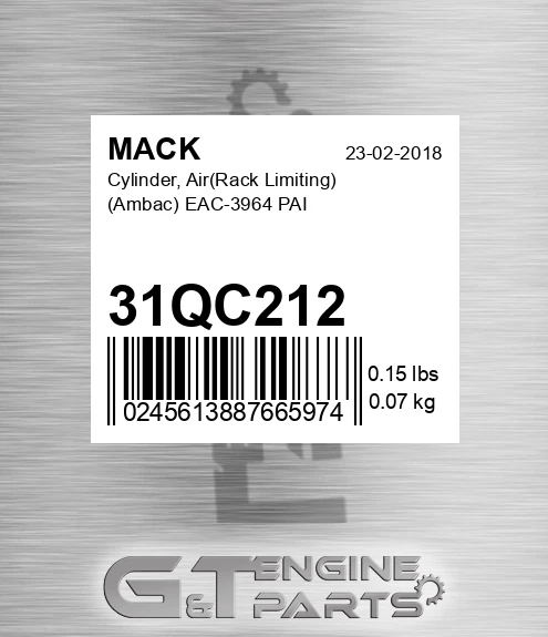 31qc212 Cylinder, AirRack Limiting Ambac EAC-3964 PAI