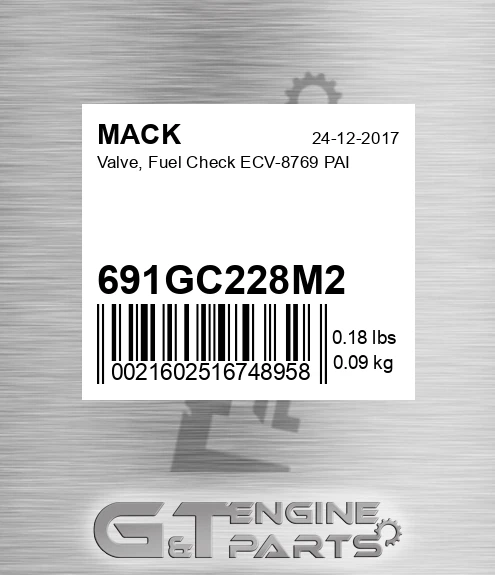 691gc228m2 Valve, Fuel Check ECV-8769 PAI