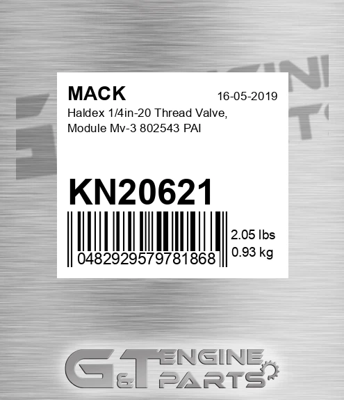 KN20621 Haldex 1/4in-20 Thread Valve, Module Mv-3 802543 PAI