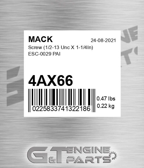 4AX66 Screw 1/2-13 Unc X 1-1/4In ESC-0029 PAI