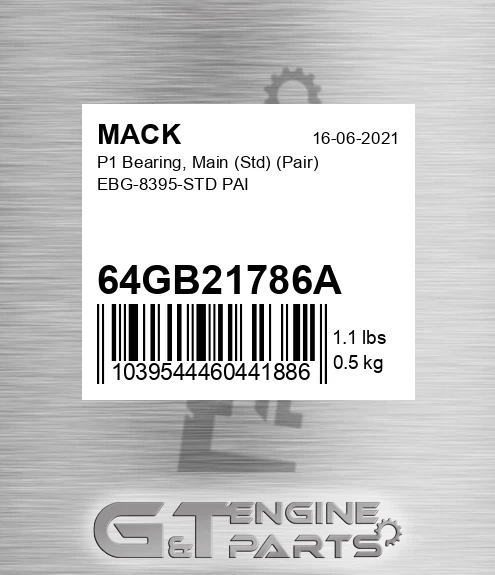 64GB21786A P1 Bearing, Main Std Pair EBG-8395-STD PAI