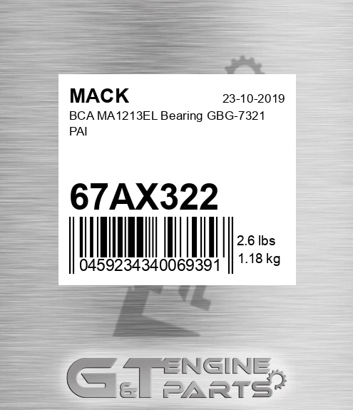 67AX322 BCA MA1213EL Bearing GBG-7321 PAI