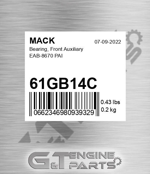 61GB14C Bearing, Front Auxiliary EAB-8670 PAI
