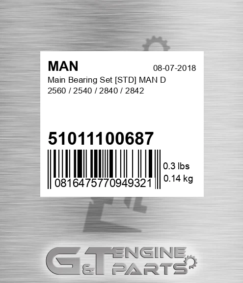 51011100687 Main Bearing Set [STD] D 2560 / 2540 / 2840 / 2842