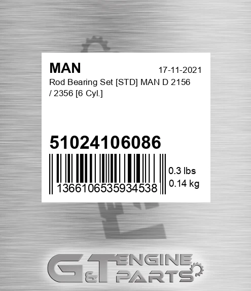 51024106086 Rod Bearing Set [STD] D 2156 / 2356 [6 Cyl.]