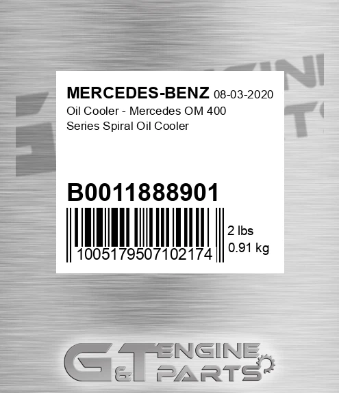 B0011888901 Oil Cooler - Mercedes OM 400 Series Spiral Oil Cooler