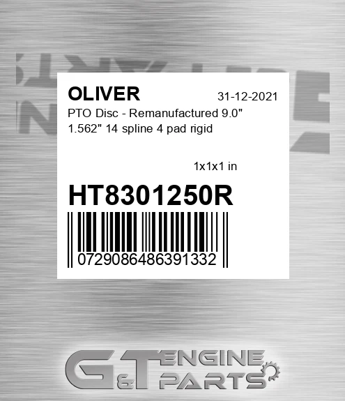 HT8301250R PTO Disc - Remanufactured 9.0" 1.562" 14 spline 4 pad rigid