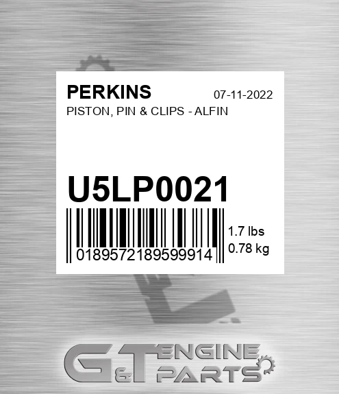 U5LP0021 PISTON, PIN & CLIPS - ALFIN