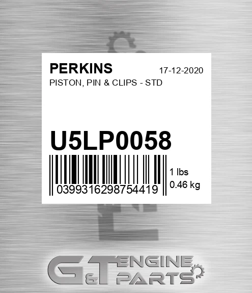 U5LP0058 PISTON, PIN & CLIPS - STD