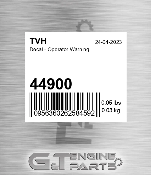 44900 Decal - Operator Warning